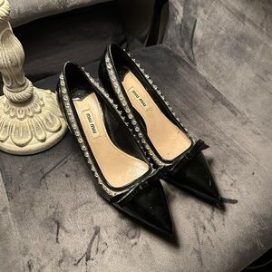 Miu Miu Black Heels with Pearl Detail